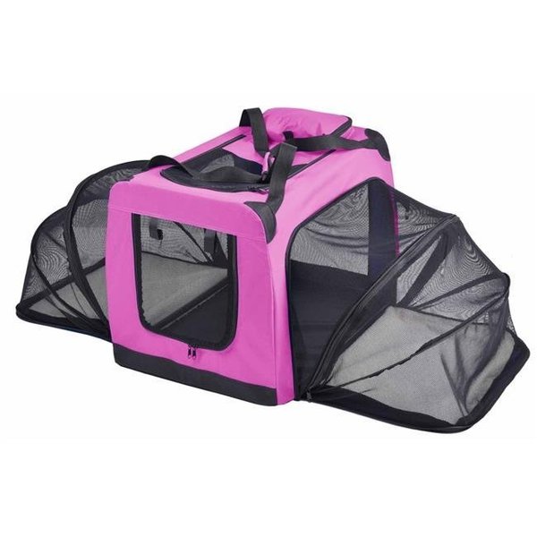 Pet Life Pet Life H6PKXL Hounda Accordion Metal Framed Soft-Folding Collapsible Dual-Sided Expandable Pet Dog Crate; Pink - Extra Large H6PKXL